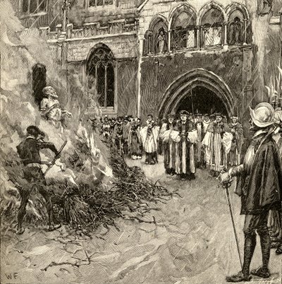 استشهاد جون هوبر (c.1495-1555) في غلوستر بواسطة مدرسة اللغة الإنجليزية