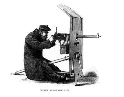 Maxim Automatic Gun ، مدفع رشاش يعمل على الارتداد براءة اختراع من قبل هيرام ستيفنز مكسيم (1840-1916) في عام 1882 بواسطة مدرسة اللغة الإنجليزية