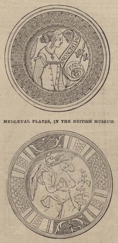 Mediaeval Plates, in the British Museum (engraving) بواسطة مدرسة اللغة الإنجليزية