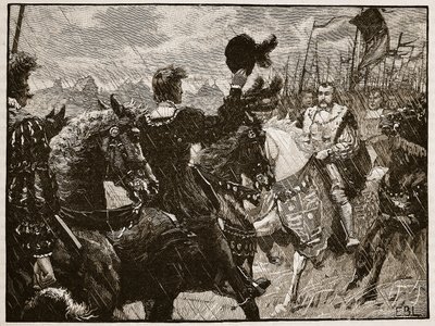 لقاء هنري والإمبراطور ماكسيميليان ، رسم توضيحي من تاريخ كاسيلس المصور لإنجلترا (صورة بني داكن) بواسطة مدرسة اللغة الإنجليزية