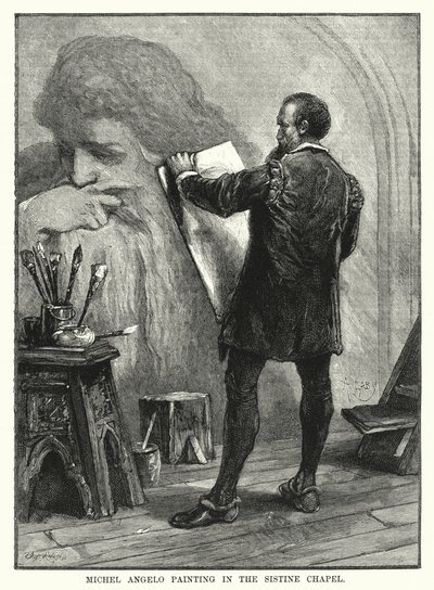 Michel Angelo painting in the Sistine Chapel (engraving) بواسطة مدرسة اللغة الإنجليزية