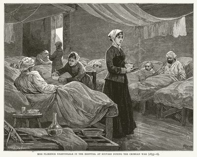 ملكة جمال فلورنس نايتنجيل في المستشفى في سكوتاري خلال حرب القرم (1855–186) بواسطة مدرسة اللغة الإنجليزية