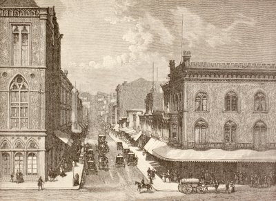 شارع مونتغمري، سان فرانسيسكو في ثمانينات القرن التاسع عشر (ليثو) بواسطة مدرسة اللغة الإنجليزية