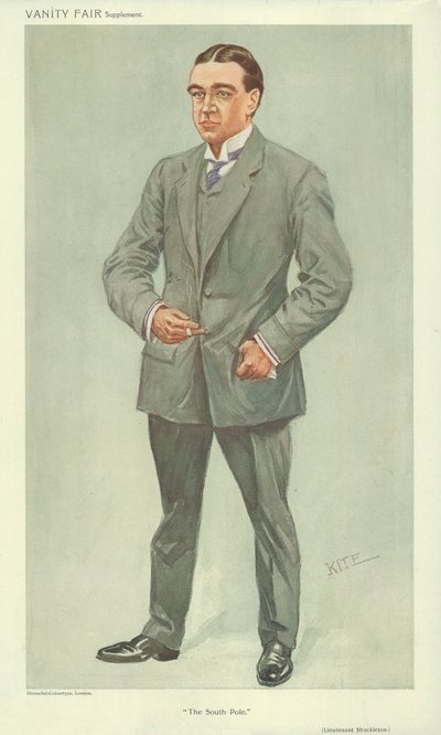 السيد إرنست شاكلتون ، القطب الجنوبي ، 6 أكتوبر 1909 ، فانيتي فير كارتون بواسطة مدرسة اللغة الإنجليزية