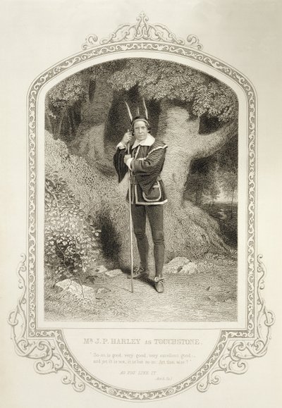 السيد جي بي هارلي مثل Touchstone ، Act V Scene 1 ، كما تحبها بقلم ويليام شكسبير (1564-1616) منقوش بواسطة جورج هوليس (1792-1842) من نمط داغوريروت بواسطة JP Mayall (1810-1901) بواسطة مدرسة اللغة الإنجليزية