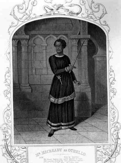 السيد ماكريدي في دور عطيل ، الفصل الثاني ، المشهد 3 ، في مسرحية ويليام شكسبير (1564-1616) (نقش) بواسطة مدرسة اللغة الإنجليزية
