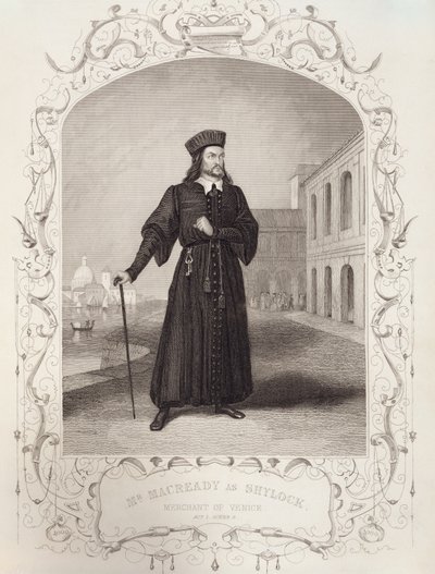 السيد ماكريدي مثل شيلوك ، القانون الأول المشهد 3 ، في تاجر البندقية بقلم ويليام شكسبير (1564-1616) بواسطة مدرسة اللغة الإنجليزية