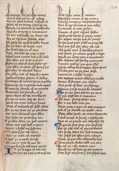MS326 f124r ، Confessio Amantis بواسطة John Gower (قلم وحبر على رق) بواسطة مدرسة اللغة الإنجليزية