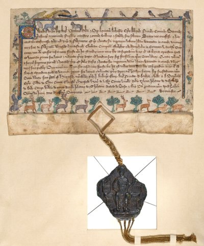 Ms.46-1980 Free Warren Charter ، منح حقوق اللعبة بواسطة إدوارد الأول إلى Roger de Pilkington ، c.1291 بواسطة مدرسة اللغة الإنجليزية