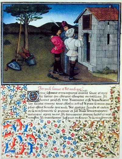 السيدة 2597 القلب والرغبة والكرم أمام كوخ تنهد الحزن ، نسخة طبق الأصل من 'Livre du Coeur d'Amours Espris' لـ Rene d'Anjou (لون ليثو) بواسطة مدرسة اللغة الإنجليزية
