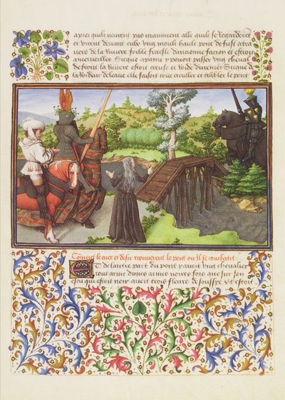 السيدة 2597 القلب والرغبة والكآبة عند الجسر The Dangerous Walk ، الذي تحرسه Knight Soulcy ، إصدار فاكس من Livre du Coeur dAmours Espris بقلم Rene dAnjou بواسطة مدرسة اللغة الإنجليزية