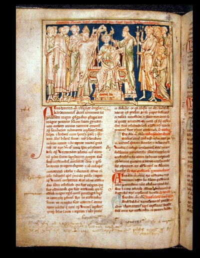 السيدة 6712 (A.6.89) fol.115v إدوارد المعترف (1004-66) صورة مصغرة من Flores Historiarum ، بقلم ماثيو باريس ، 1250-52 بواسطة مدرسة اللغة الإنجليزية