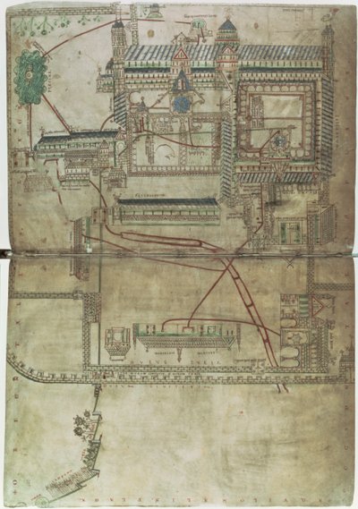 Ms R 171 f.285 مخطط كاتدرائية كانتربري ونظام السباكة ، من 