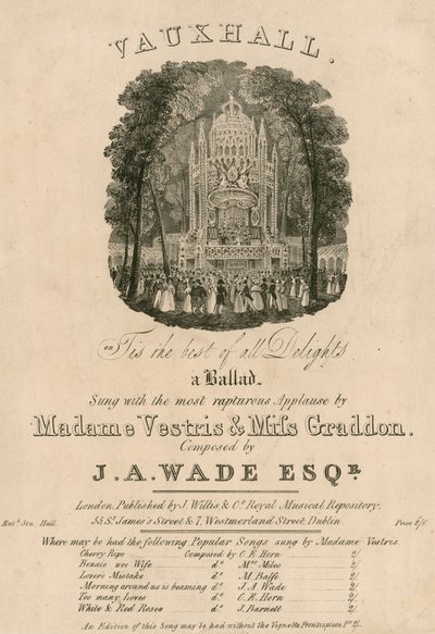 النتيجة الموسيقية: Tis the Best of All Delights ، من تأليف Madame Vestris و Miss Graddon ، ألحان JA Wade بواسطة مدرسة اللغة الإنجليزية
