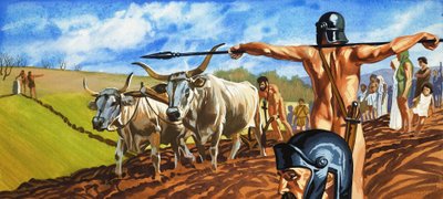 الجندي العاري يحرس الرجال والنساء الكادحين في الحقول بواسطة مدرسة اللغة الإنجليزية