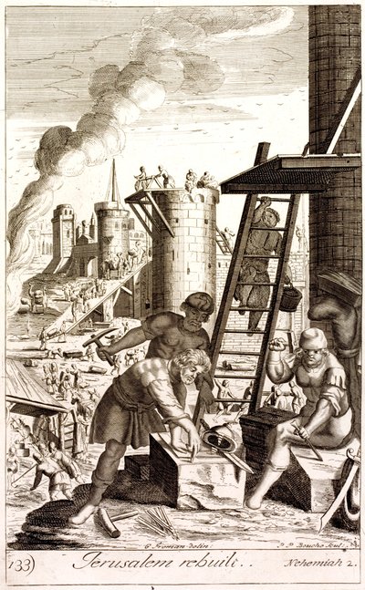 Nehemiah rebuilding the walls of Jerusalem (engraving) بواسطة مدرسة اللغة الإنجليزية
