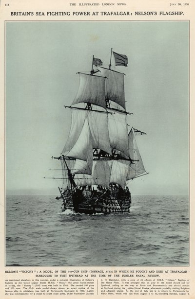 نيلسون فيكتوري: نموذج للسفينة 100 بندقية التي حارب فيها ومات في ترافلغار ، من The London Illustrated London News Royal Naval and Military Review Number ، 20th July 1935 بواسطة مدرسة اللغة الإنجليزية