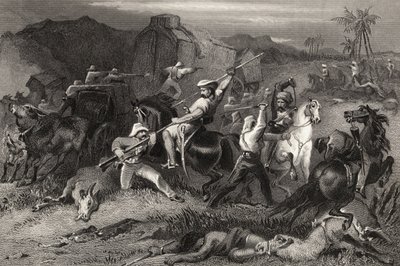 Night Sortie والهجوم على عربات الأمتعة ، من `` تاريخ التمرد الهندي &39;&39; المنشور عام 1858 بواسطة مدرسة اللغة الإنجليزية