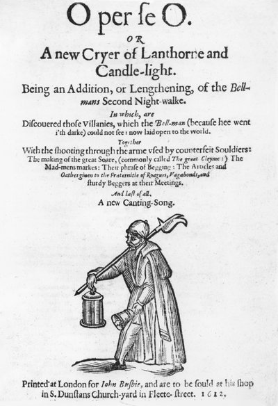 O في حد ذاته O ، أو A New Cryer of Lanthorne and Candle-Light ، صفحة العنوان من كتاب ، طبعه John Busbie ، 1612 بواسطة مدرسة اللغة الإنجليزية