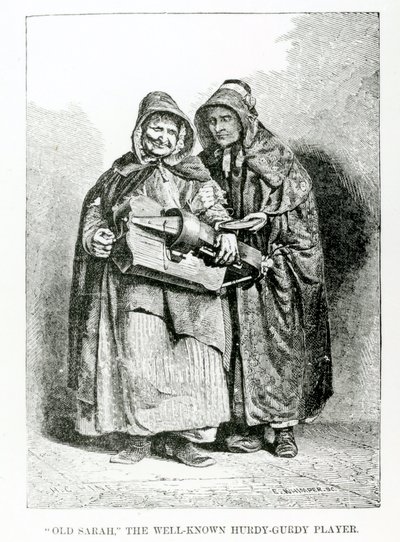 العجوز سارة لاعب Hurdy-Gurdy المعروف جيدًا ، c.1840 بواسطة مدرسة اللغة الإنجليزية