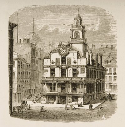أولد ستيت هاوس ، بوسطن ، في عام 1870 ، من "الصور الأمريكية" التي نشرتها جمعية المسالك الدينية ، 1876 بواسطة مدرسة اللغة الإنجليزية