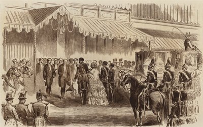 افتتاح كريستال بالاس ، وصول جلالة الملكة 1854 م بواسطة مدرسة اللغة الإنجليزية