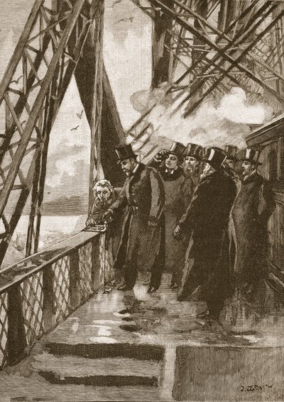 افتتاح الجسر الرابع من قبل أمير ويلز ، 4 مارس 1890 ، رسم توضيحي من تاريخ كاسيلس المصور لإنجلترا (صورة بني داكن) بواسطة مدرسة اللغة الإنجليزية