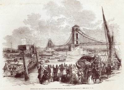 افتتاح الجسر المعلق Hungerford ، من "أخبار لندن المصورة" ، 3 مايو 1845 بواسطة مدرسة اللغة الإنجليزية