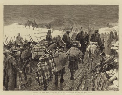 Opening of the New Campaign in Spain, Alphonsist Troops on the March (engraving) بواسطة مدرسة اللغة الإنجليزية