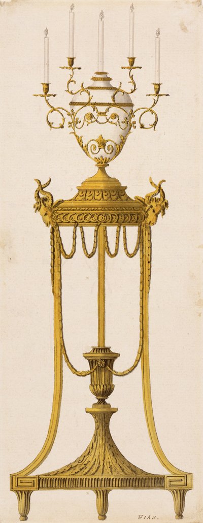 التصميم الأصلي لحامل ثلاثي الأرجل وزهرية للشموع ، من "Works in Architecture" ، بقلم روبرت وجيه آدم ، 1773 بواسطة مدرسة اللغة الإنجليزية