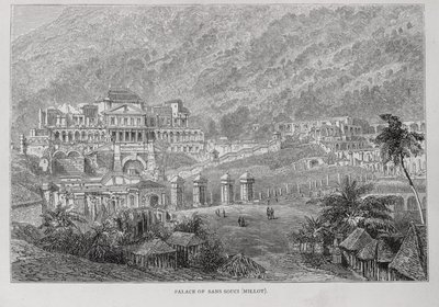 قصر سان سوسي ، شمال هيتي ، من سانتو دومينغو الماضي والحاضر بقلم صامويل هازارد ، حانة. عام 1873 بواسطة مدرسة اللغة الإنجليزية
