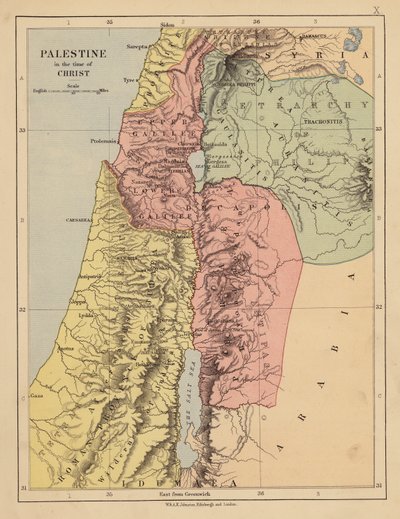 فلسطين في زمن المسيح (طباعة حجرية ملونة) بواسطة مدرسة اللغة الإنجليزية