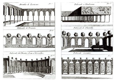 تصميمات Palisade ، من نظرية وممارسة البستنة ، بقلم أنطوان جوزيف ديزالييه دارجانفيل (1680-1765) ، تم نشرها عام 1709 بواسطة مدرسة اللغة الإنجليزية