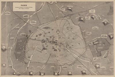 Paris, showing the Positions of the Principal Buildings, Forts, Villages, and Railways (engraving) بواسطة مدرسة اللغة الإنجليزية
