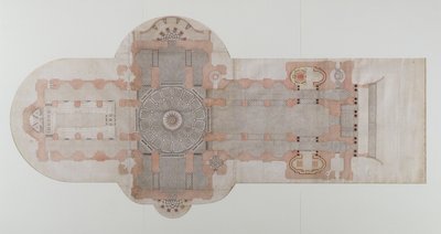 خطة رصف كاتدرائية القديس بولس ، المنفذة ، ج. 1710 (غسل القلم والحبر على الورق) بواسطة مدرسة اللغة الإنجليزية