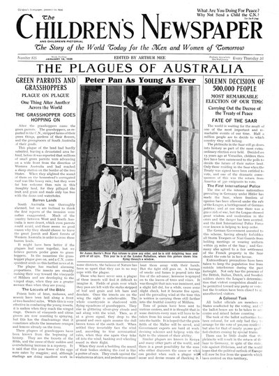 بيتر بان مثل الشباب من أي وقت مضى ، الصفحة الأولى من "جريدة الأطفال" ، يناير 1935 (ورق الصحف) بواسطة مدرسة اللغة الإنجليزية