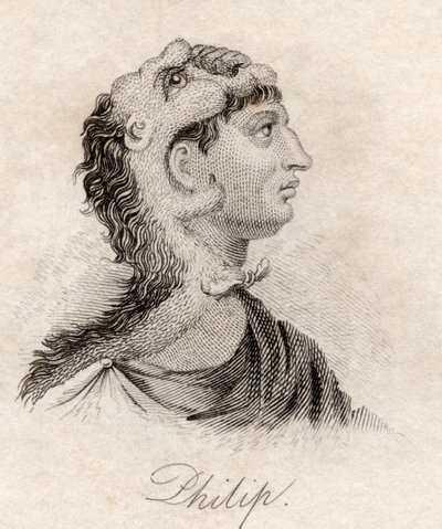فيليب الثاني المقدوني ، من "قاموس كراب التاريخي" ، نُشر عام 1825 بواسطة مدرسة اللغة الإنجليزية