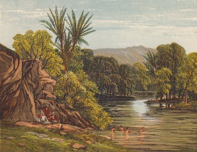 حجاج يستحمون في نهر الأردن (صورة حجرية ملونة) بواسطة مدرسة اللغة الإنجليزية