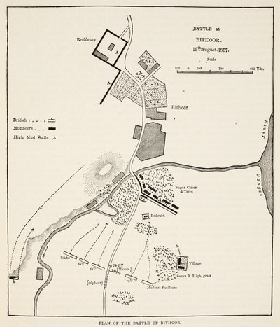 خطة معركة بيثور ، 16 أغسطس 1857 ، من Cassells Illustrated History of England بواسطة مدرسة اللغة الإنجليزية