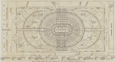 Plan of the Palace and Park designed for the Paris Universal Exhibition of 1867 (engraving) بواسطة مدرسة اللغة الإنجليزية