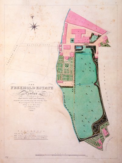 مخطط مباني Stag Brewhouse and Estate ، مخطوطة أصلية مستمدة من مكاتب جورج سوندرز ، c.1807 (قلم رصاص ، مرحاض ، قلم وحبر على ورق) بواسطة مدرسة اللغة الإنجليزية