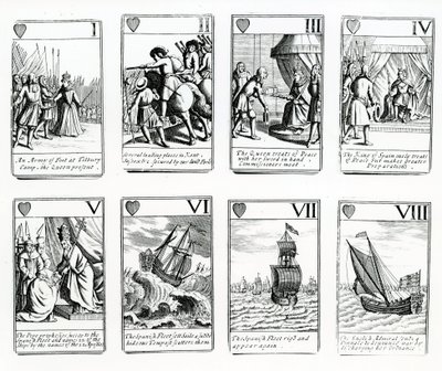 أوراق اللعب التي تصور الأحداث من الإسبانية أرمادا ، 1699 بواسطة مدرسة اللغة الإنجليزية