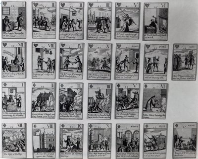 أوراق اللعب التي تصور حلقات من الثورة المجيدة 1688-89 ، ج بواسطة مدرسة اللغة الإنجليزية