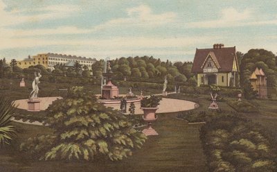 بليموث: Swiss Lodge and Gardens ، Devonport Park (color litho) بواسطة مدرسة اللغة الإنجليزية