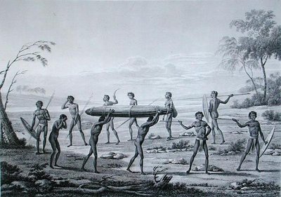 بورت جاكسون ، نيو هولاند: حفل دفن السكان الأصليين ، من 'Voyage Autour du Monde sur les Corvettes de L'Uranie 1817-20' محفور بواسطة Lerouge and Villerey ، نُشر عام 1825 (نقش) بواسطة مدرسة اللغة الإنجليزية