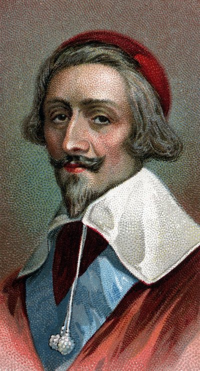 صورة للكاردينال ريشيليو (أرماند جان دي بليسيس ، كاردينال دي ريشيليو) (1585-1642) ، رجال دين فرنسيون ، نبيل ، ورجل دولة - من سلسلة "" قادة الرجال "- الطباعة الحجرية الملونة - المدرسة الإنجليزية ، القرن العشرين - بواسطة مدرسة اللغة الإنجليزية