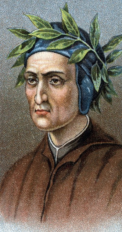 صورة لدانتي أليغيري (1265-1321) شاعر إيطالي - من سلسلة "قادة الرجال" - الطباعة الحجرية الملونة - المدرسة الإنجليزية ، القرن العشرين - بواسطة مدرسة اللغة الإنجليزية