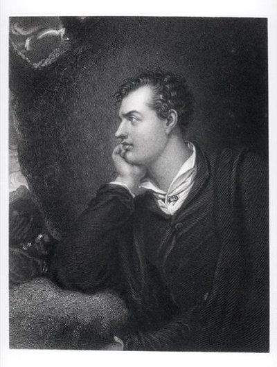 صورة لجورج جوردون ، اللورد بايرون السادس من روتشديل (1788-1824) (نقش) (صورة بالأبيض والأسود) بواسطة مدرسة اللغة الإنجليزية