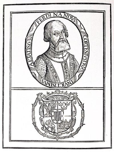 صورة لهيرنادو كورتيس (1485-1547) وذراعيه ، من "السرد والتاريخ النقدي لأمريكا" ، حرره جاستن وينسور ، لندن ، 1886 بواسطة مدرسة اللغة الإنجليزية