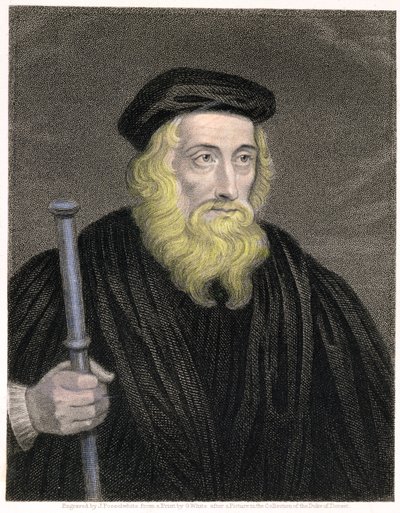 صورة لجون ويكليف (c.1330-84) منقوش بواسطة جيمس بوسيل وايت (1798-1884) بعد طبعة بقلم جي وايت ، حانة. بقلم ويليام ماكنزي بواسطة مدرسة اللغة الإنجليزية